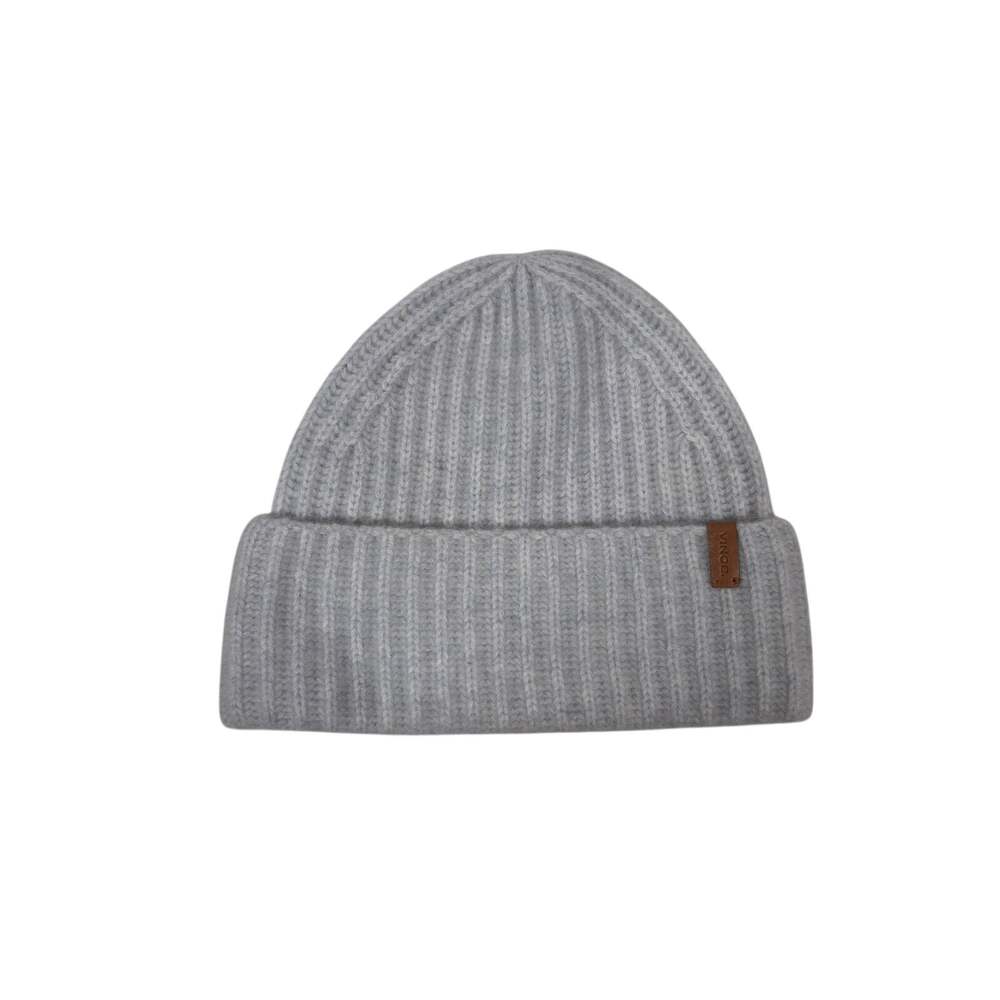Vince Shaker Stitch Knit Beanie Womens OS Gray Cashmere Blend Wide Cuff Ribbed
